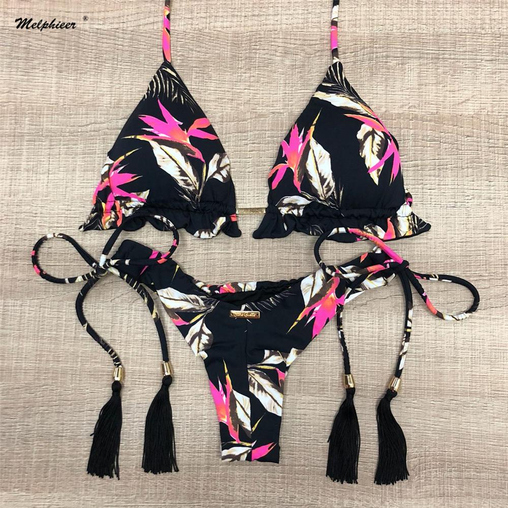 String Halter Ties Adjust Brazilian Push UP Bikini Tassels Swimsuit Women's Beach Wear Two Pieces swimwear women bathing suit