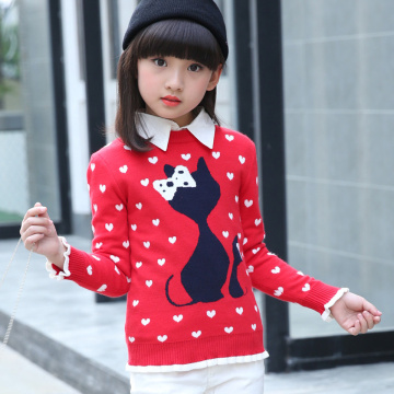 Baby Girls Sweater Children Kids Baby Girl Pattern Cat Winter Autumn Pullovers Knitting Turtleneck Warm Outerwear Sweaters