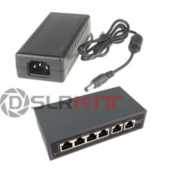 DSLRKIT 48V 72W 6 Ports 4 PoE Injector Power Over Ethernet Switch 4,5+/7,8-