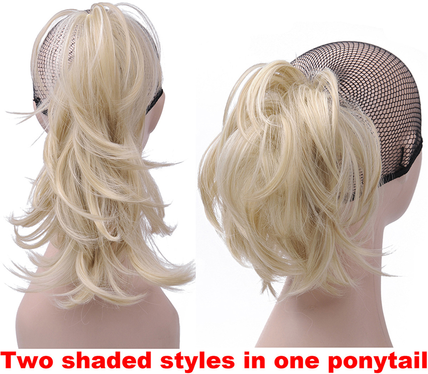 Girl's Claw Synthetic Pony Tail Hair Extensions Women Blonde Ponytail Hairpiece High Temperature Fiber 14Inch Long Horse Tail