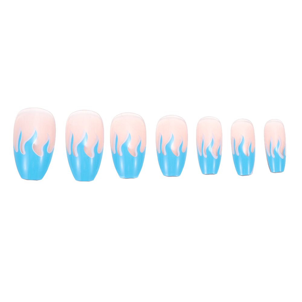 European Square Flame Fake Nails Design Blue Purple Fire Pattern Full Cover False Nails Artificial Nail Decal Art Tips with Glue