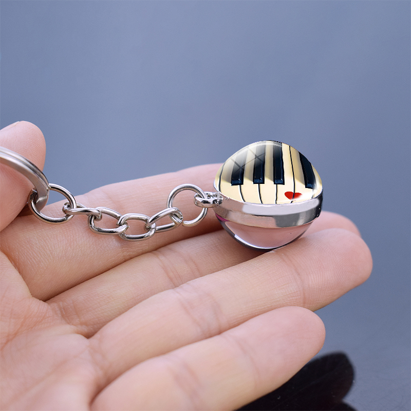 Piano Keychain Music Instruments Cleft Picture Glass Ball Key Chains Guitar Clarinet Flute Violin Pendant Keyring Dropshipping