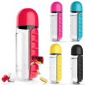Portable 2 in 1 Water Bottle Pill Box Outdoor Travel Water Bottle Medicine Cup Plastic Bottles 5 Colors 600ML