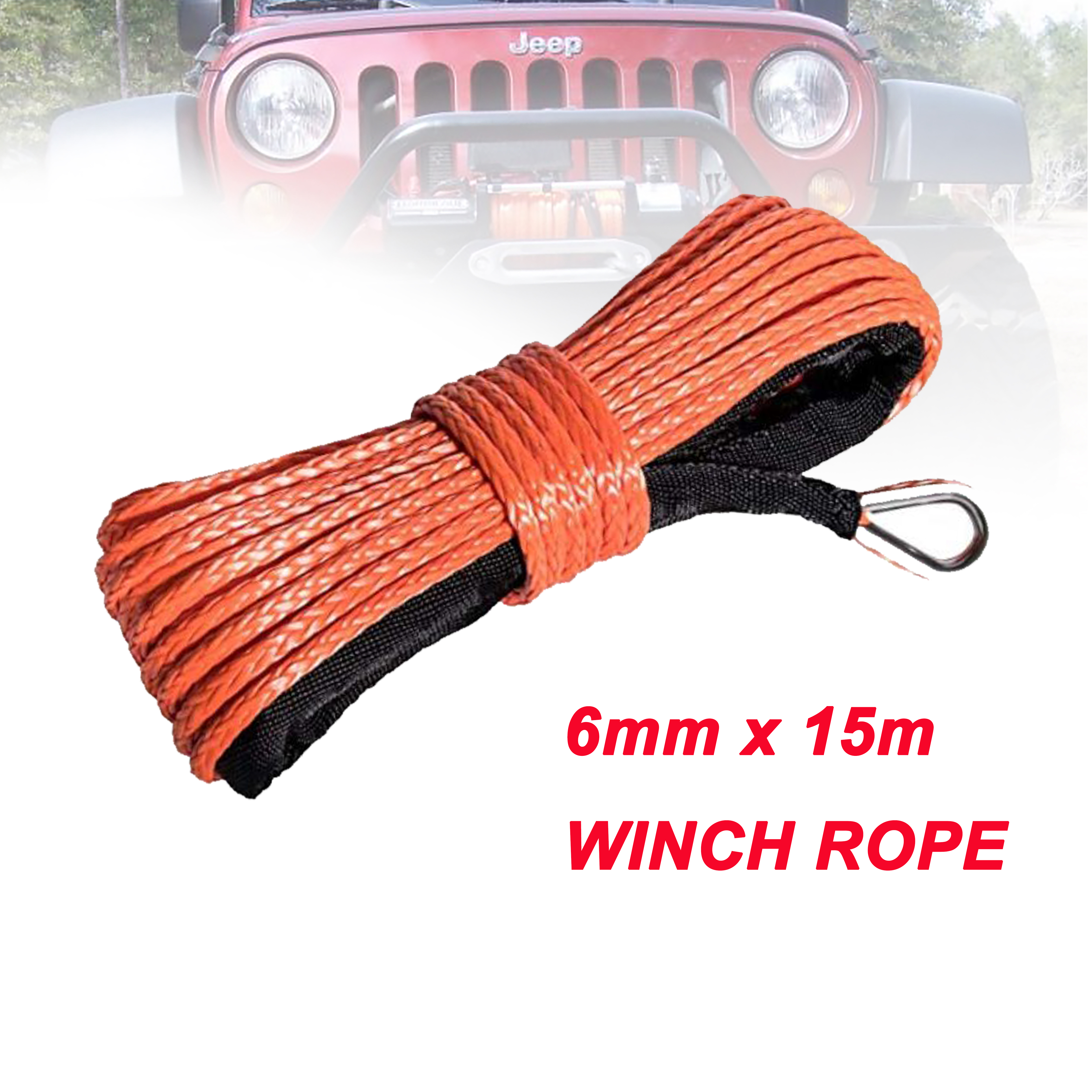 High quality 6mm x 15m plasma cable synthetic winch line uhmwpe rope with sheath car accessories