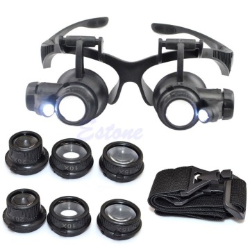 10X 15X 20X 25X LED Double Eye Jeweler Repair Watch Magnifier Loupe Glasses Lens