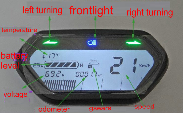 speedometer light/ODO/battery level indicator LCD DISPLAY 48v60v72v84v96v for Electric scooter gauge bike tricycle dashboard