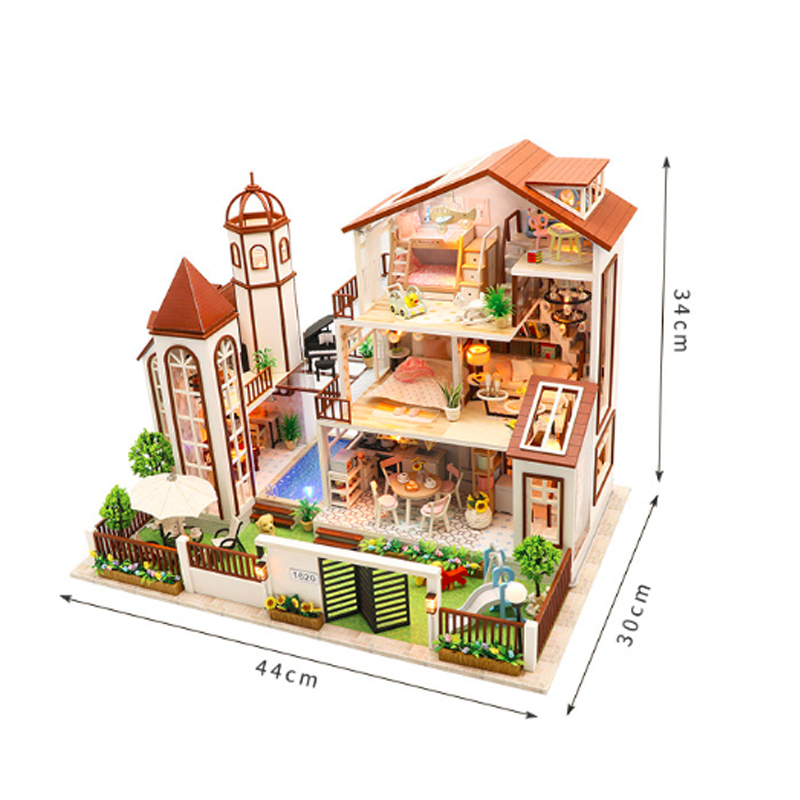 Creative DIY cottage Children Adult Miniature Doll house Wooden Kits toy Large villa Dollhouse building birthday gift toys