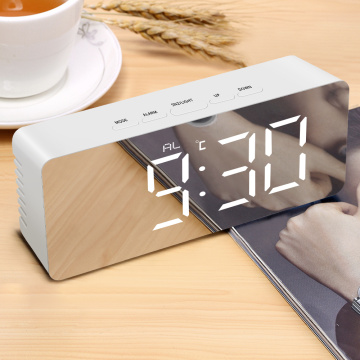 Mirror LED Desk Table Clocks Digital Snooze Clocks Alarm Wake Up Light Electronic Large Time Temperature Display Home Decoration