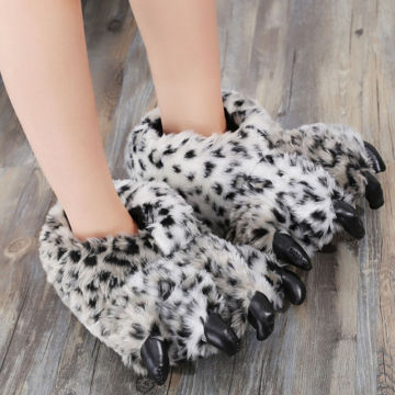 White leopard slippers for ladies crazzy animal paw fur slides girsl design classic shoes women slippers 2020
