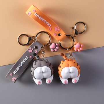 Cat Butt Keychain Cartoon Female Cute Couple Lovers Pair Gift Bag Ornament Car Key Chain Lanyard Child Toy INS Kawaii Girl Gift