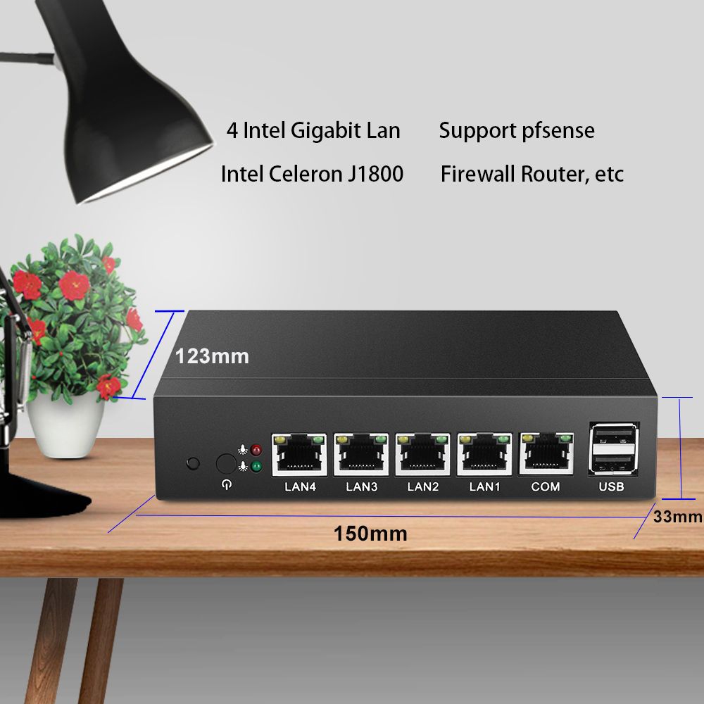 X33 Fanless Mini PC Firewall Router Intel Celeron J1900 4 LAN Gigabit Ethernet Intel i211 NIC Pfsense Linux Server