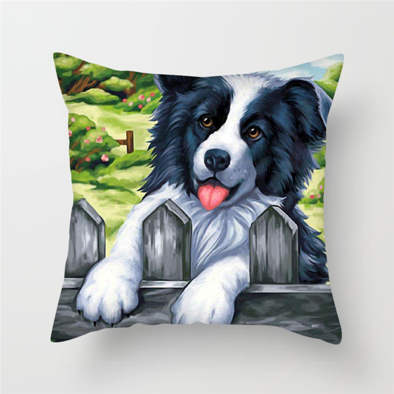 Fuwatacchi Cute Animals Cushion Cover Cat Pillow Cover Dog Throw Pillowcase for Sofa Home Chair Decor Decorative Pillows 45*45cm