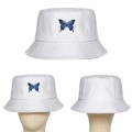 Panama with Butterfly Canvas Bucket Hat White Butterfly Embroidery Double-sided Wearable Basin Caps Outdoor Travel Visor Hat