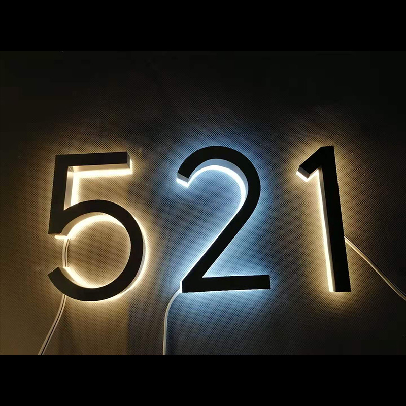 Metal 3D Led House Numbers Light Outdoor Waterproof Home Hotel Door Plates Stainless Steel Illumilous Sign Address