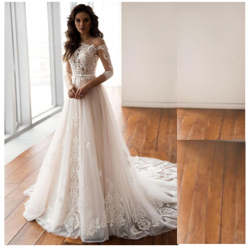 LORIE Lace Wedding Dress 3/4 Long Sleeves 2019 Vestidos de novia V Neck Lace Sexy Bridal Gown Elegant Close Back Wedding Gowns