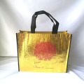 Wholesales 500pcs/lot 32Hx40x12cm Premium Recycled Shiny Gold Metallic Laminated PP Non Woven Shopping Tote Bag for Trade Show