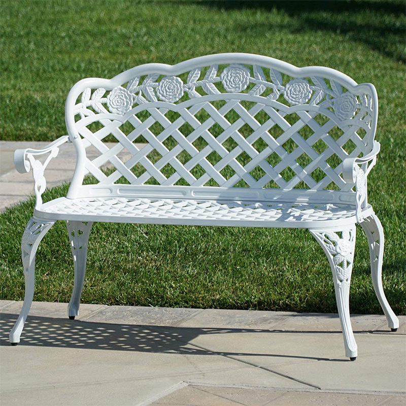 Loveseats Patio benches rose design cast aluminum home pool deck courtyard garden chair in white