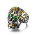 Stainless steel mens vintage crystal skull ring