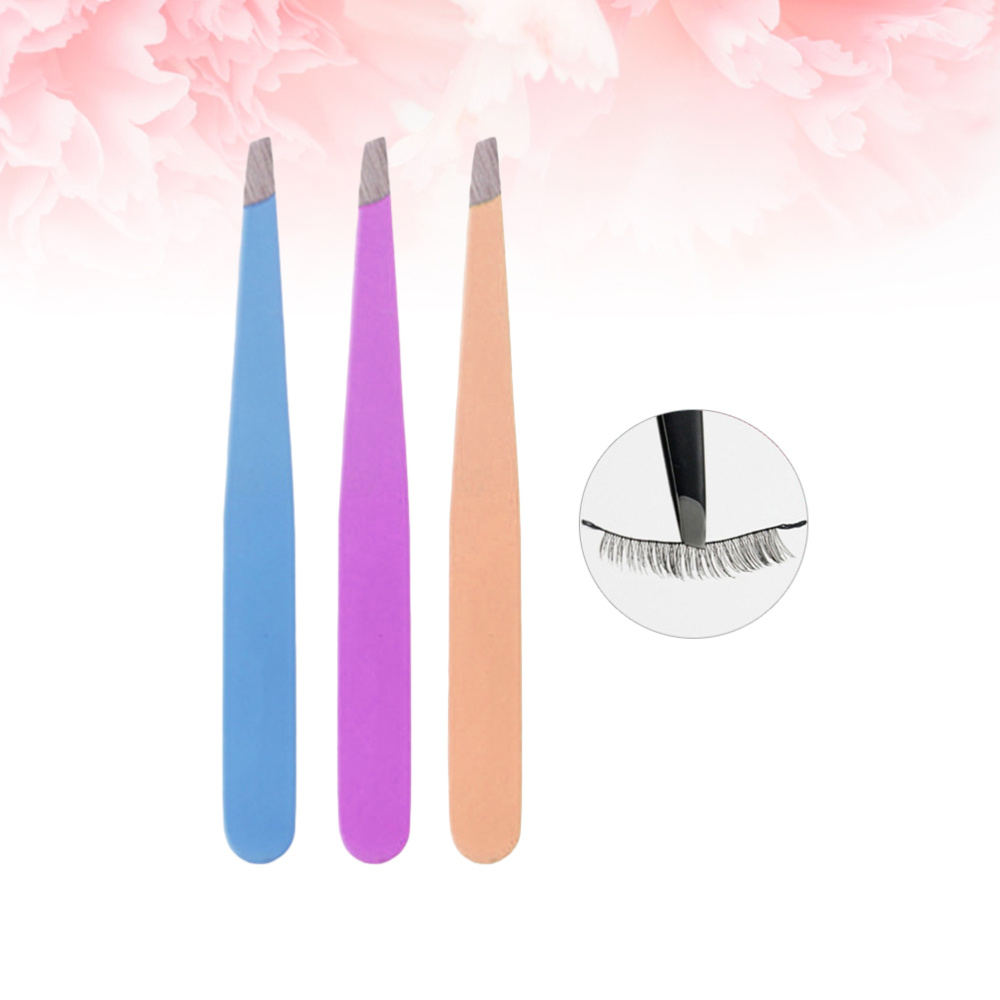 3pcs Stainless Steel Clip Slant Angle Tweezers Trimming Clip for and Girls(Random Color)