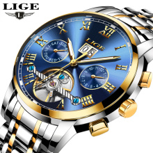 LIGE Mens Watches Top Brand Luxury Automatic Mechanical Watch Men Business Full Steel Waterproof Sport Wrist Watch Montre Homme