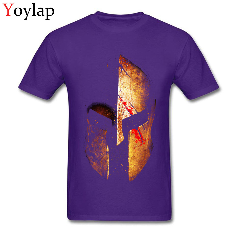 100% Cotton Men Short Sleeve T-Shirt Normal Tops Shirts Cute Funny O Neck Tee-Shirt Spartan II purple