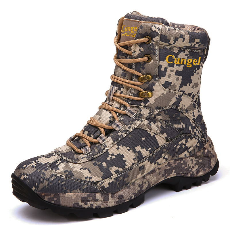 Men Hight-Top Boots Hiking Combat Outdoor Hunting Camouflage Travel Waterproof Hard-Wearing Plush Indestructible Winter Shoes