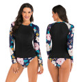 2020 Long Sleeves Rash Guard Surf Swimwear Women Floral Leaf One Piece Swimsuit for Diving Swimming Suit Rashguard Wetsuits#g3