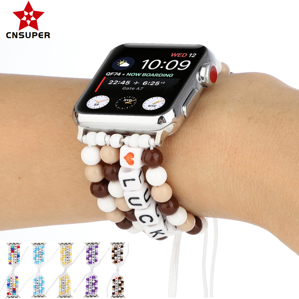 CNSUPER Handmade Beaded Style Watch Bands Strap For Apple Watch Series SE 6/5/4 /3/2 Compatible with 38mm 40mm 42mm 44mm