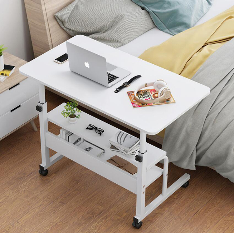 Wooden Laptop Table with Wheels Shelf Storage Height Adjustable Laptop Desk Computer Stand Desk for Sofa Bed Beside