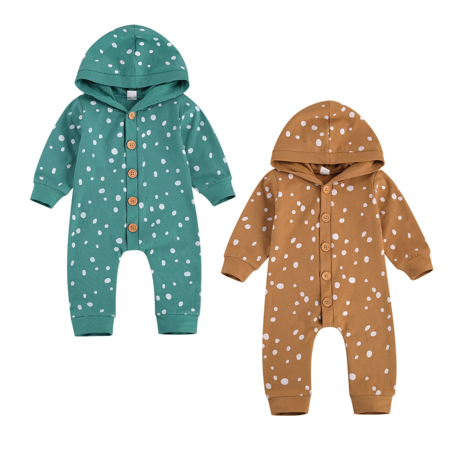 Citgeett Spring 0-24M Newborn Baby Girls Boys Casual Style Romper Toddler Polka Dot Pattern Long Sleeve Hooded Jumpsuit
