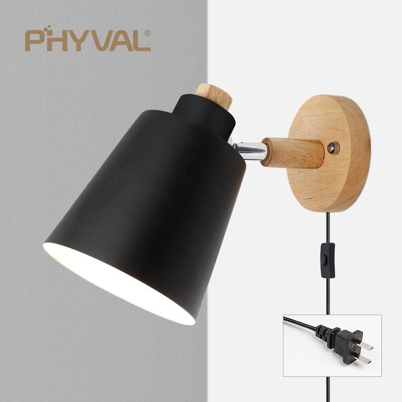 PHYVAL Nordic Wall Lamp With Switch Iron Wall Lamp E27 Macaroon 6 Color Bedside Wall Lamp Led EU/US Plug Wall Sconce Light