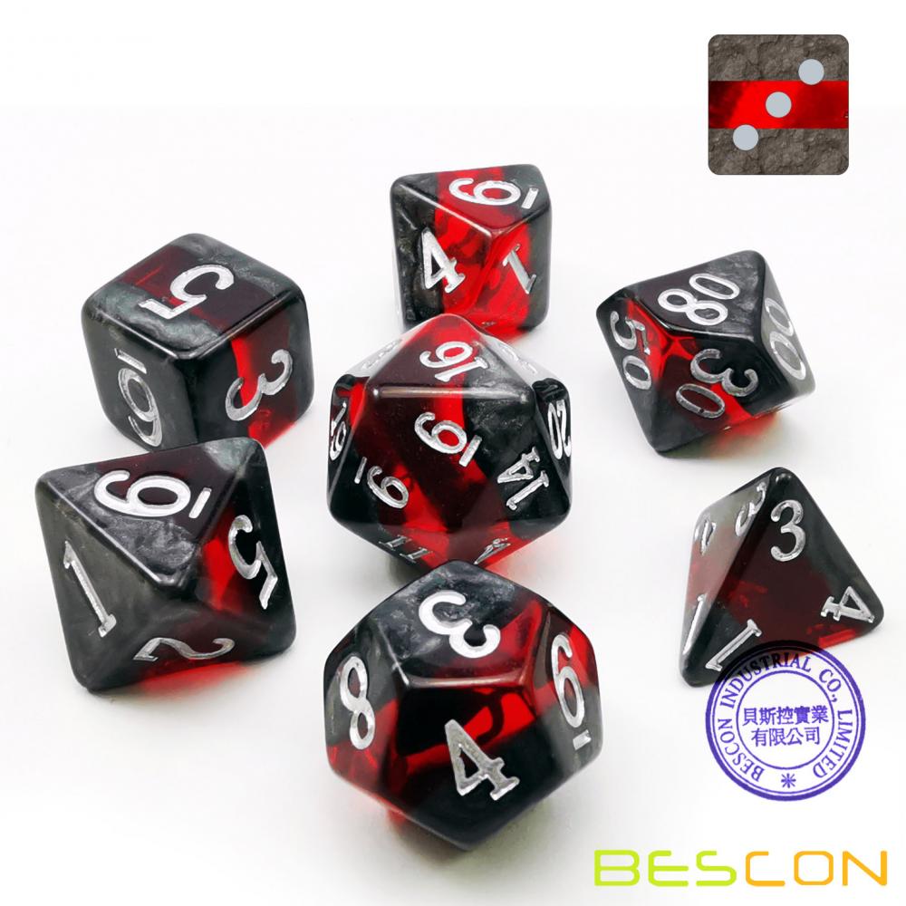 Bescon Mineral Rocks GEM VINES Polyhedral D&D Dice Set of 7, RPG Role Playing Game Dice 7pcs Set of RUBY
