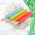 Non-Stick Silicone Rolling Pin Wooden Handle Bar Pastry Baking Tool Bakeware Kitchen Gadgets