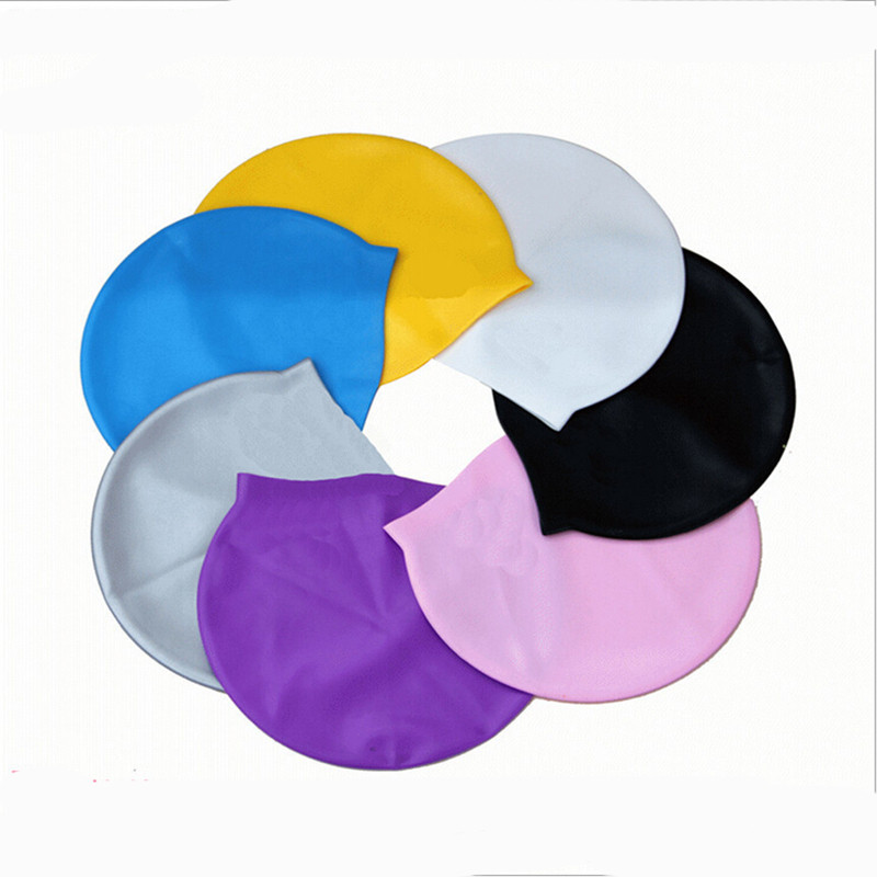 1pc Swimming Cap Solid Waterproof Fabric Protect Ears Long Hair Sports Swim Cap Silicone Hats For Adult Children Bathing Caps