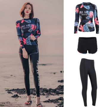 Female Basic Skins Upf 50+ Long Sleeve Rash Guard Shirt Shorts Leggings 3pcs set Full Surf Swim Dive Bathing Suits Tracksuit