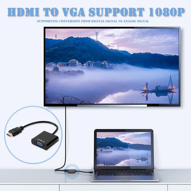 HDMI to VGA Adapter Wire Support Hot Swap Gold Plated 1080P Male to Female Converter Audio Video Cable Support HDCP 1.0/1.1/1.2