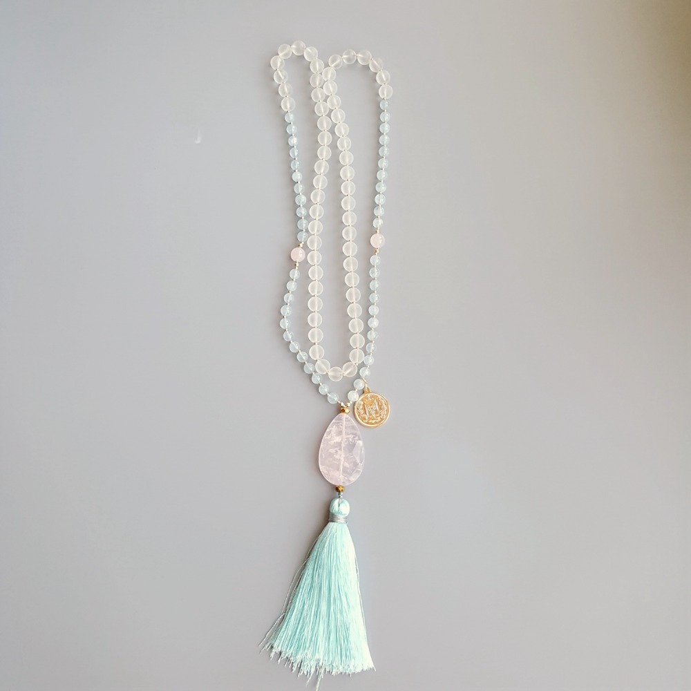 Lii Ji Matte Clear Quartz Aquamarine Rose Quartz Tassel Bohemia Long Handmade Necklace Necklace Drop Shipping
