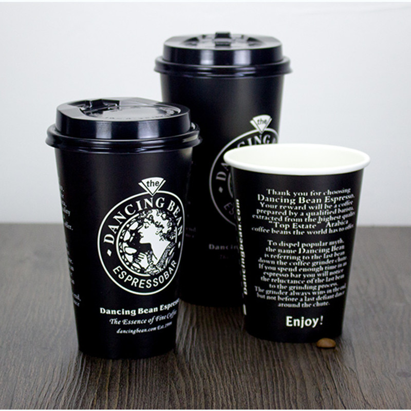 50pcs American style black disposable coffee cup party BBQ birthday afternoon tea favor creative hot drink paper cup with lid