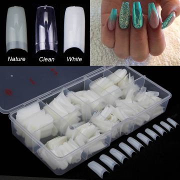 500Pcs/Box Acrylic Tips Transparent Nail Capsule Fake Artifical Fingernails Soft Gel Full Cover Coffin Nail Tips Manicure Tools
