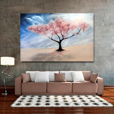 Pink big tree home decoration painting desert living room bedroom hotel decoration painting canvas painting