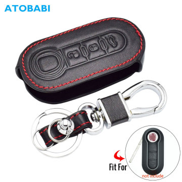 ATOBABI Leather Car Key Case For Fiat Brava Punto 500 3 Buttons Folding Remote Fob Cover Keychain Protector Bag Auto Accessories