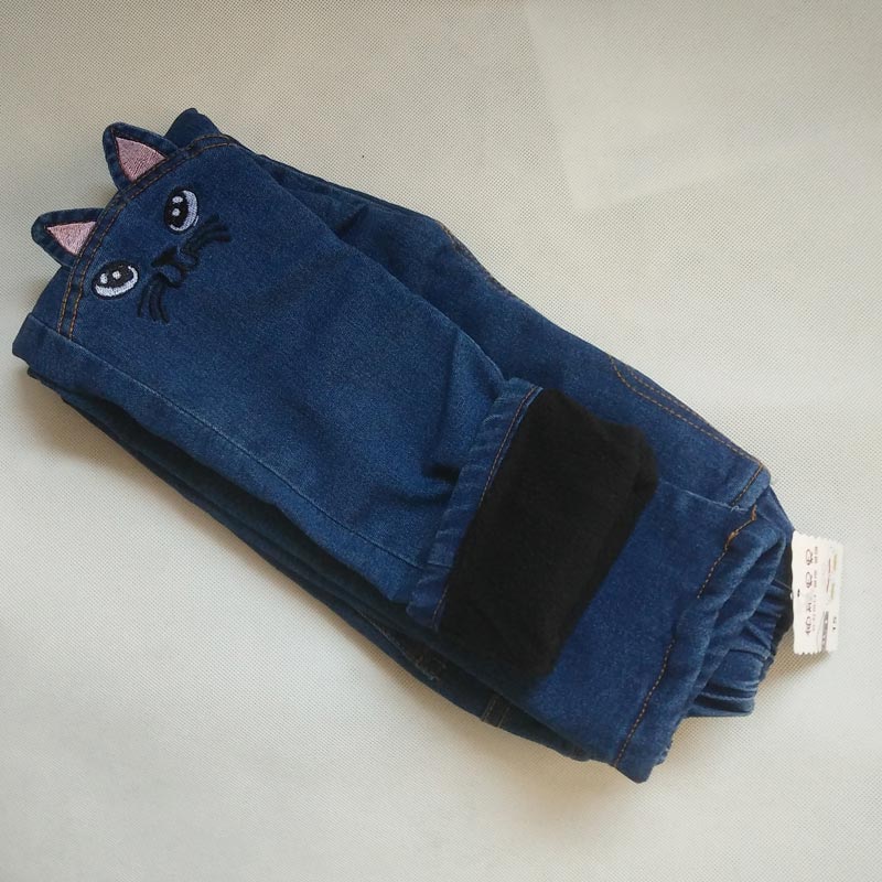 Cute Cartoon Pattern Kids Winter Autumn Lovely Cat High Quality Children Pants Casual trouses Baby Girls Jeans