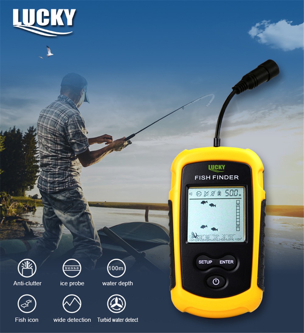 100M Portable Sonar LCD Fish Finders Fishing Tools Echo Sounder Fishing Finder With Ice Fishing Lure Hooks and Fishing Reel Bag