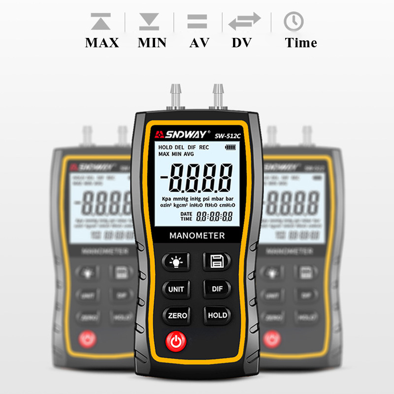 SW512C SNDWAY Digital Manometer Air Pressure Gauge Handheld Digital Differential Natural Gas Pressure Meter Measurement Dropship