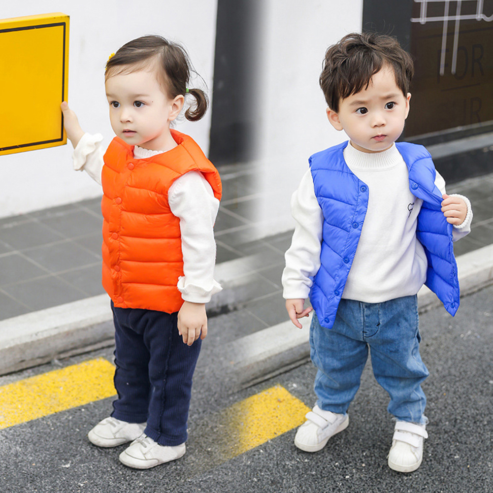 Fashion Foreign Kids Boys Girl Winter Warm Button Vest Waistcoat Sleeveless Down Coat Outerwear Autumn And Winter Down Vest