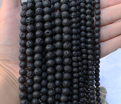 STENYA 6mm Gem natural stone beads volcanic round shape black lava necklace ends earrings men bracelet jewelry findings diy kit