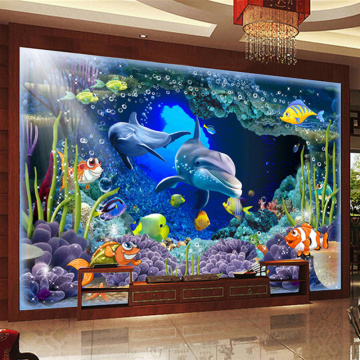 Custom Photo Mural Wallpaper Non-woven 3D Stereoscopic Underwater World Dolphins Living Room Sofa TV Background Wall Painting