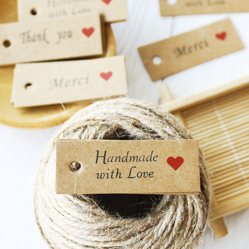 100pcs Thank You Kraft Paper Tags Party Decoration Merci Gift Paper Hang Tags Paper Cards DIY Price Label Handmade Garment Tags