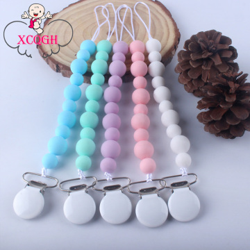 XCQGH Baby Pacifier Chain Clip Pure Color DIY Loose Beads Baby Molar Silicone Beads Anti-drop Chain