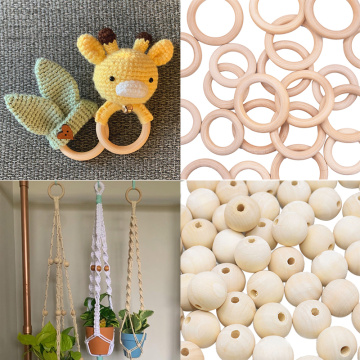 5.5/6.5cm Round Circle Wooden Ring Craft Unfinished Wood Beads DIY Wooden Beads Garland Children Kids Teething Wooden Ornaments